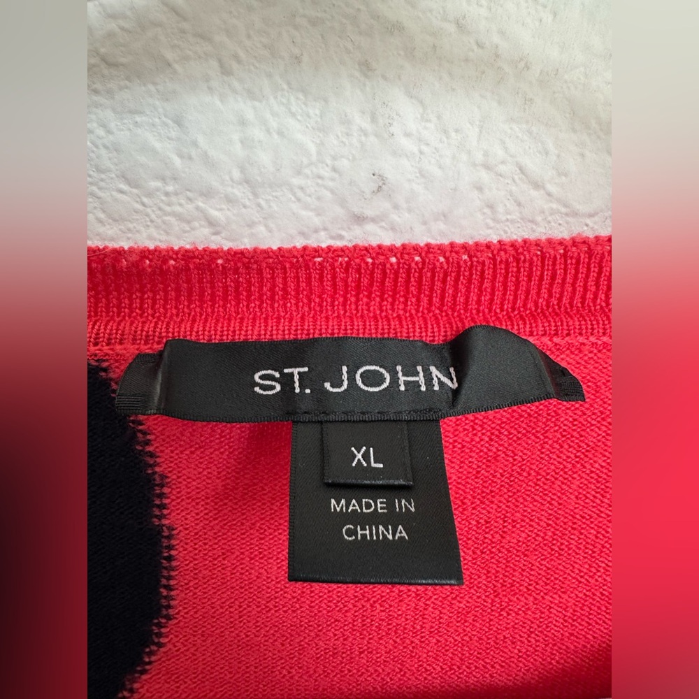 St. John Oversized Floral Intarsia Knit Wool Sweater In Apple Navy XL like NEW‎ - Picture 6 of 14